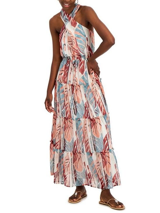 INC International Concepts Dresses & Skirts - INC Tropical Palm Print Crisscross Halter Tiered Maxi Dress XL Extra Large